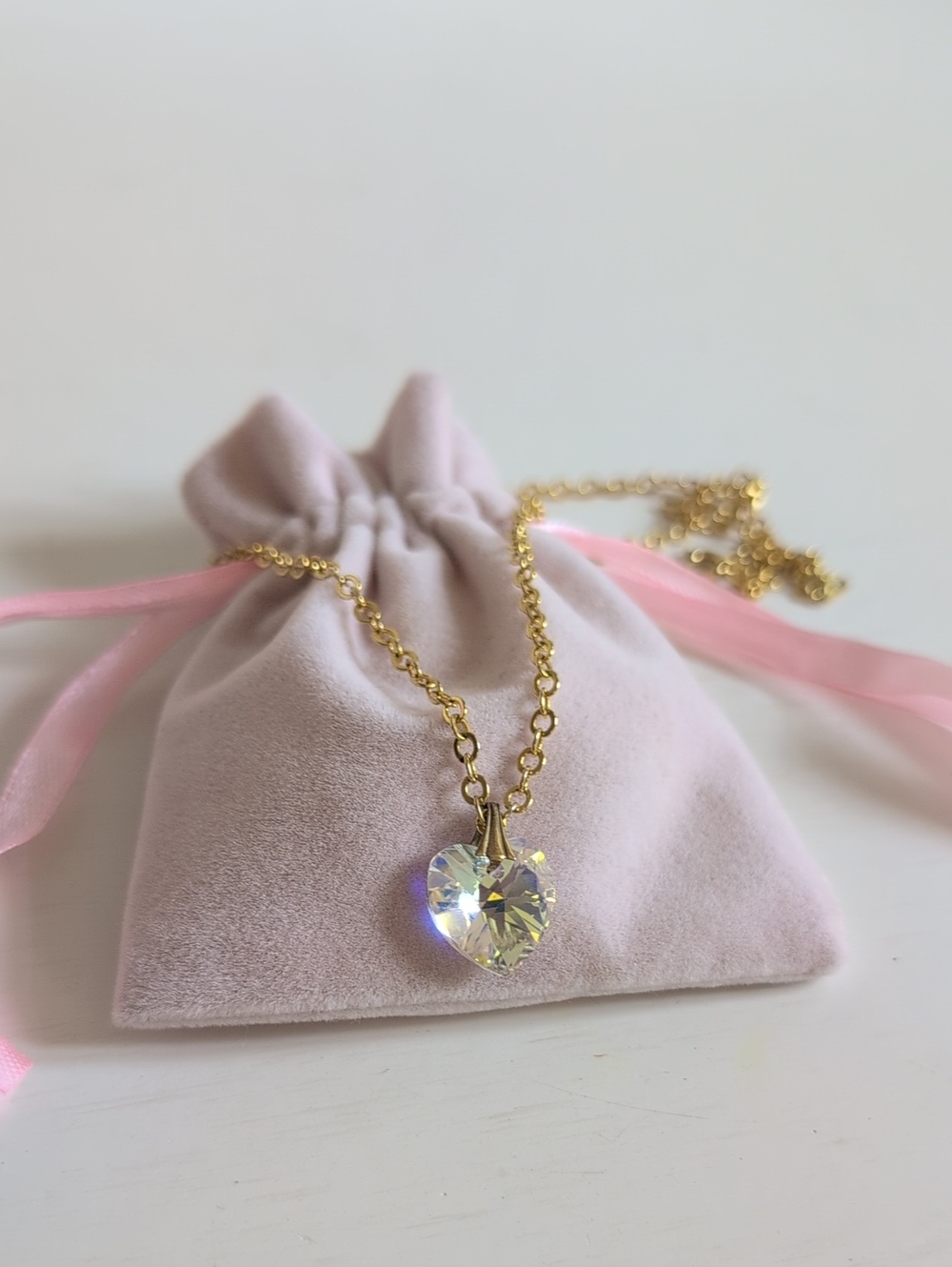 Swarovski Crystal Heart Pendant Necklace with 14kgp Gold Chain